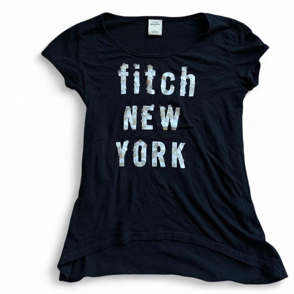 Navy Y2K vintage white sequin Abercrombie & Fitch New York tee #streetwear